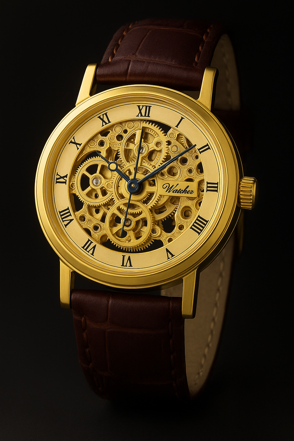 Unique Gold Dial Leather Analog Watch for Men