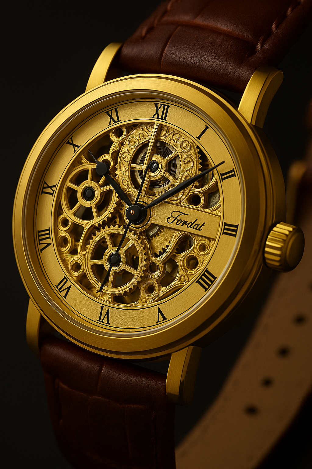 Unique Gold Dial Leather Analog Watch for Men