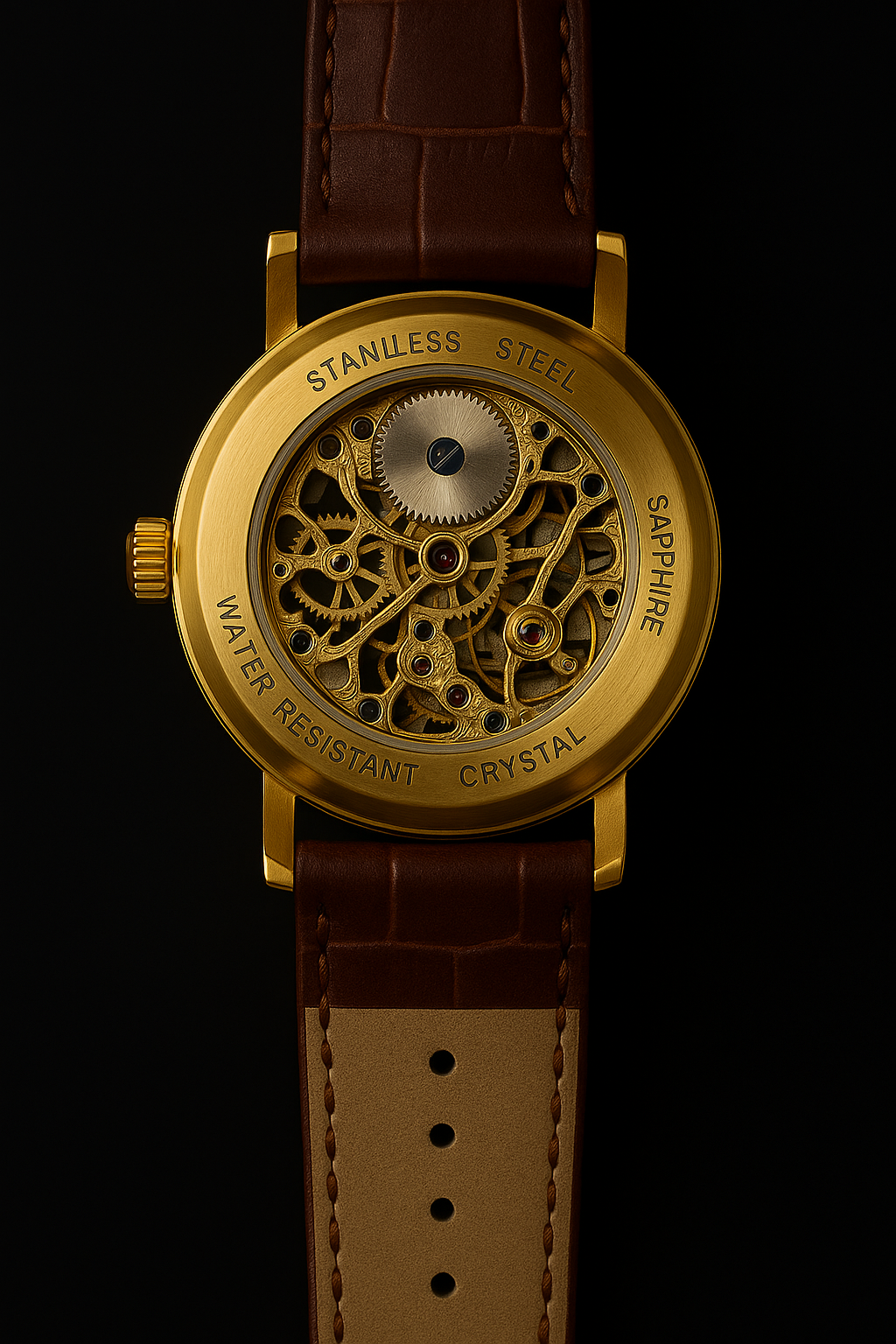 Unique Gold Dial Leather Analog Watch for Men