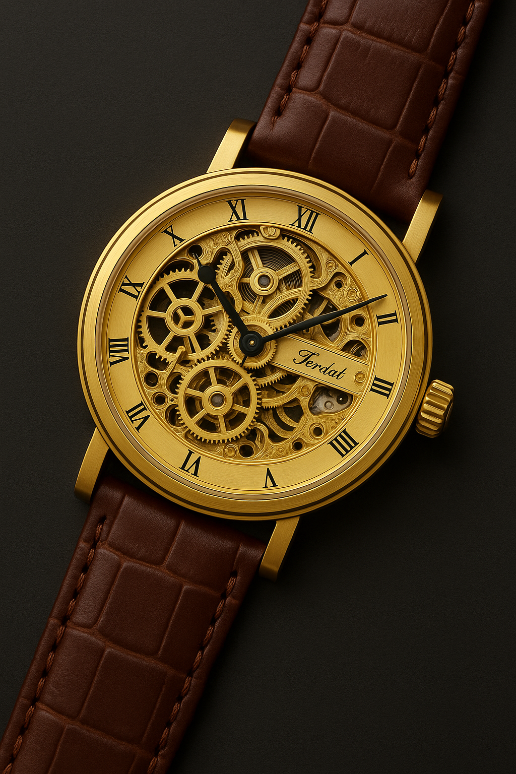 Unique Gold Dial Leather Analog Watch for Men